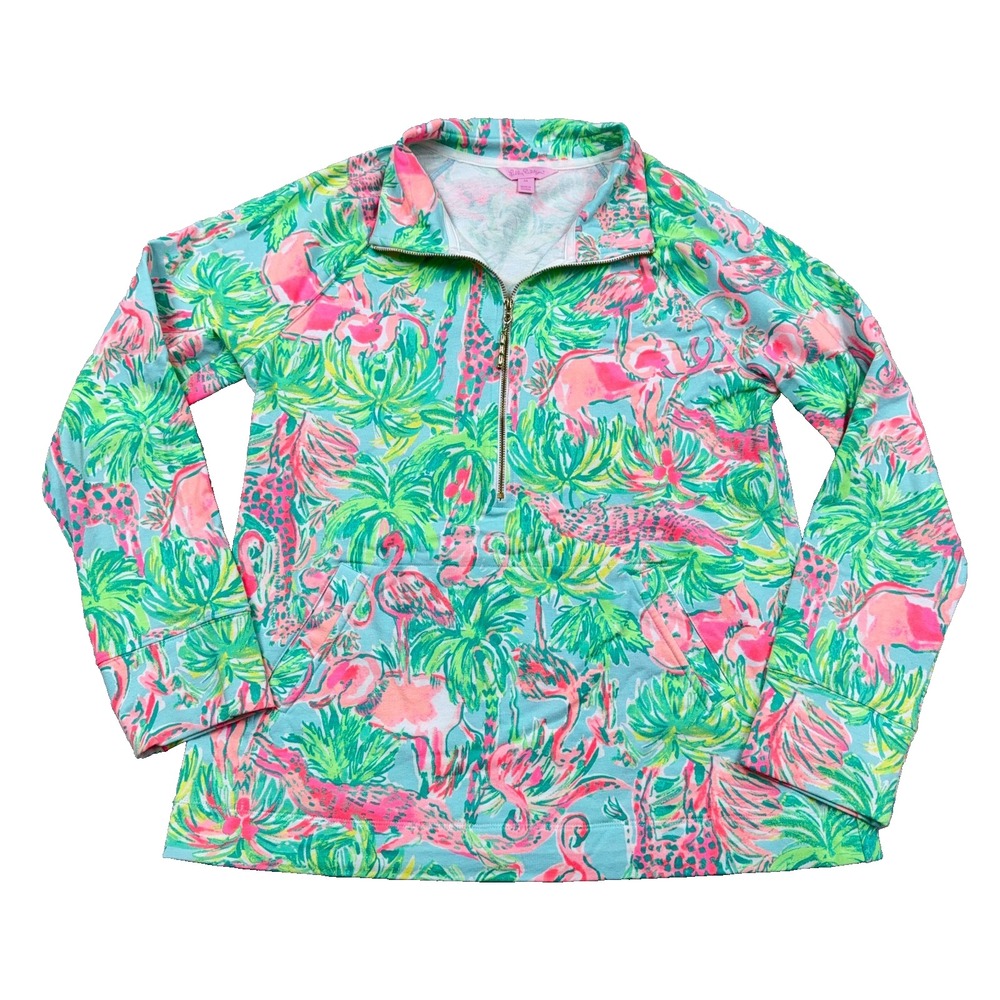 Lilly Pulitzer No Prob Skipper Popover Women Medium Half Zip Jacket Flamingo